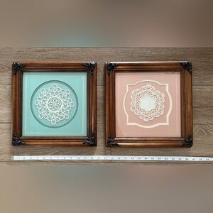 Two Vintage framed crocheted doilies